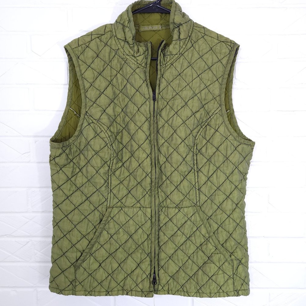 Cut Loose Moss Green Quilted Vest Lagenlook Pockets Full Zip Tencel XL
